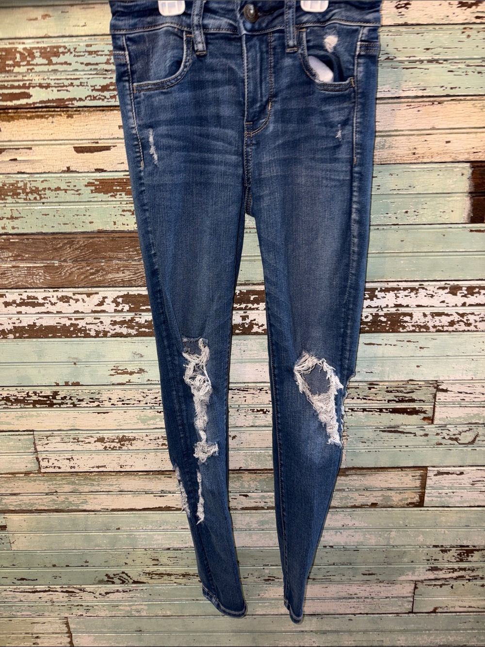 American Eagle Outfitters Distressed Dark Blue Skinny Jeans